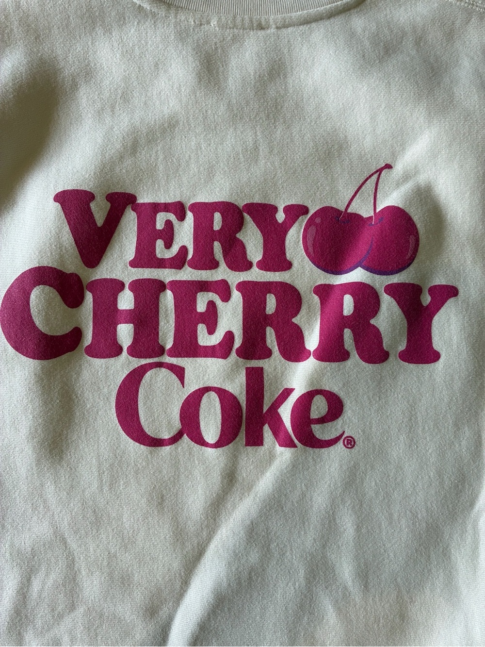 Very Cherry Coke Crewneck Sweatshirt in Cream with Pink Logo plushy cozy Large